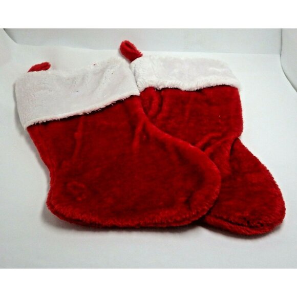 Christmas Stocking Red Fleece White Plush Trim 14 inch Lot 3 - Picture 3 of 8